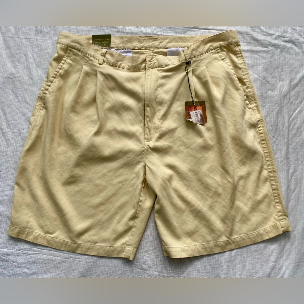 Bobby Chan New NWT Sz 40 light yellow silk cotton shorts